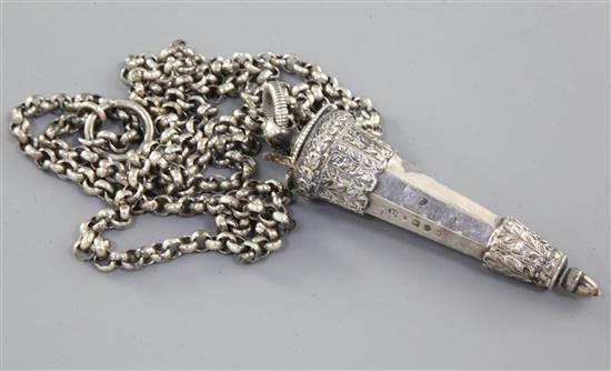 A Victorian silver whistle and case, by George Unite, case 87mm.